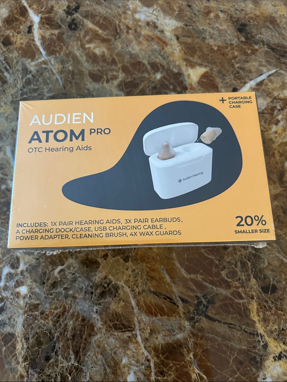 New never open Audien Atom Pro OTC Hearing Aids - Beige